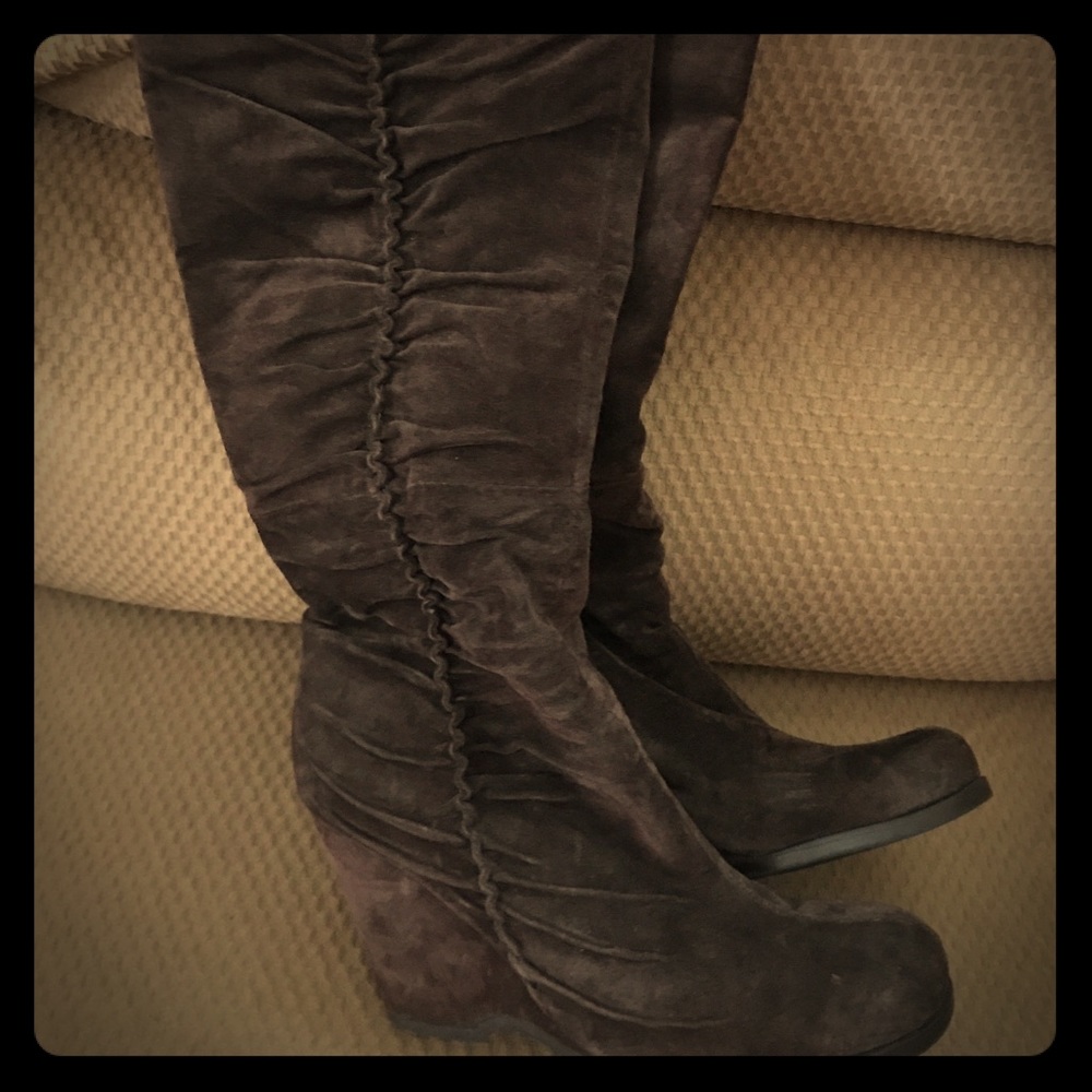 Mia Dark Chocolate Brown Suede Wedge Heeled Boots